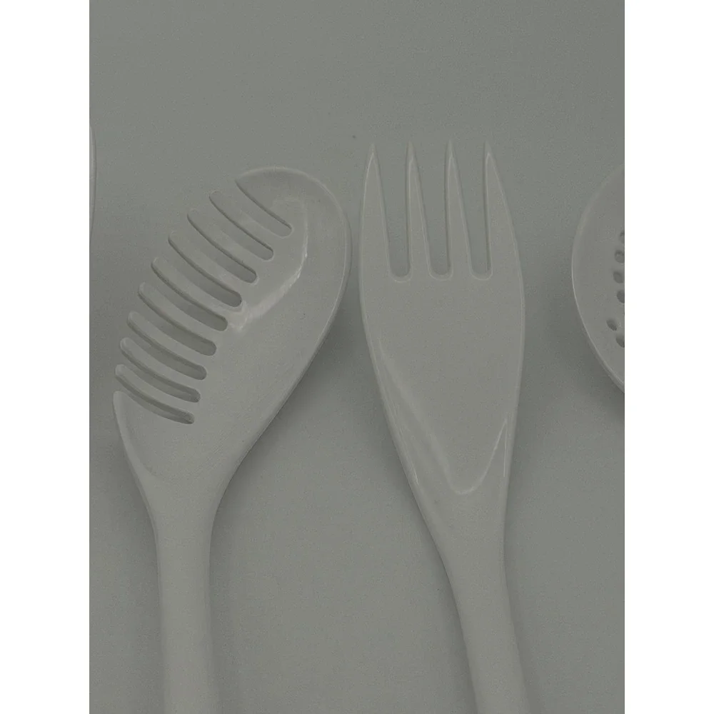 Vintage White Melamine Kitchen Utensil Set Spatula Pasta Server Fork Skimmer